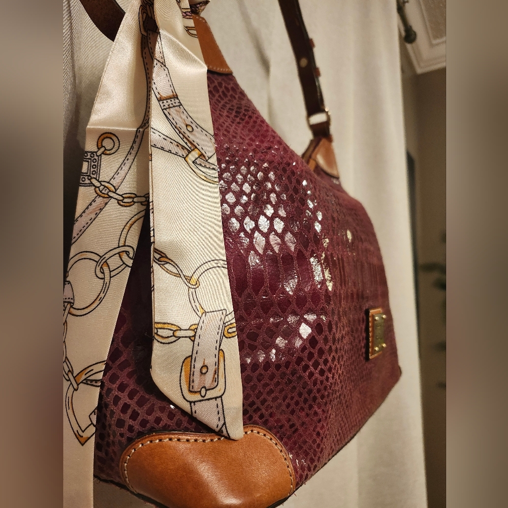 Dooney And Bourke Bordeaux, Snakeskin Embossed Leather Hobo Bag-  GUC 14×13 - Picture 3 of 16